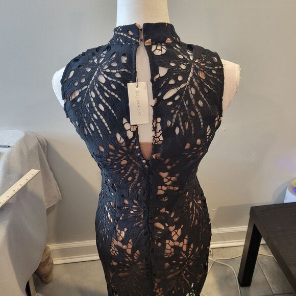 Sugar Lips Black Lace Bodycon Dress Size Small - Picture 4 of 11